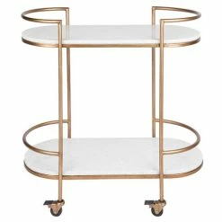 Cafe Lighting - Southside White Stone Bar Cart Antique Gold