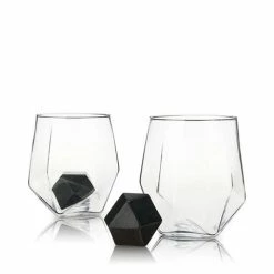 Viski - Faceted Tumbler & Hexagonal Basalt Stone Set 4pce