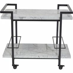 Cafe Lighting - Franklin White Marble Drinks Trolley Black