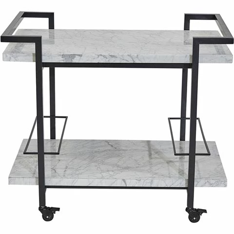 Cafe Lighting - Franklin White Marble Drinks Trolley Black 1 Cafe Lighting - Franklin White Marble Drinks Trolley Black