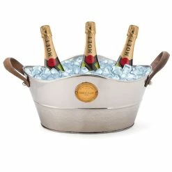 OneWorld - Nickel Wine Tub W/ Leather Handles