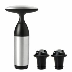 OXO - Steel Vacuum Wine Preserver & 2 Stoppers